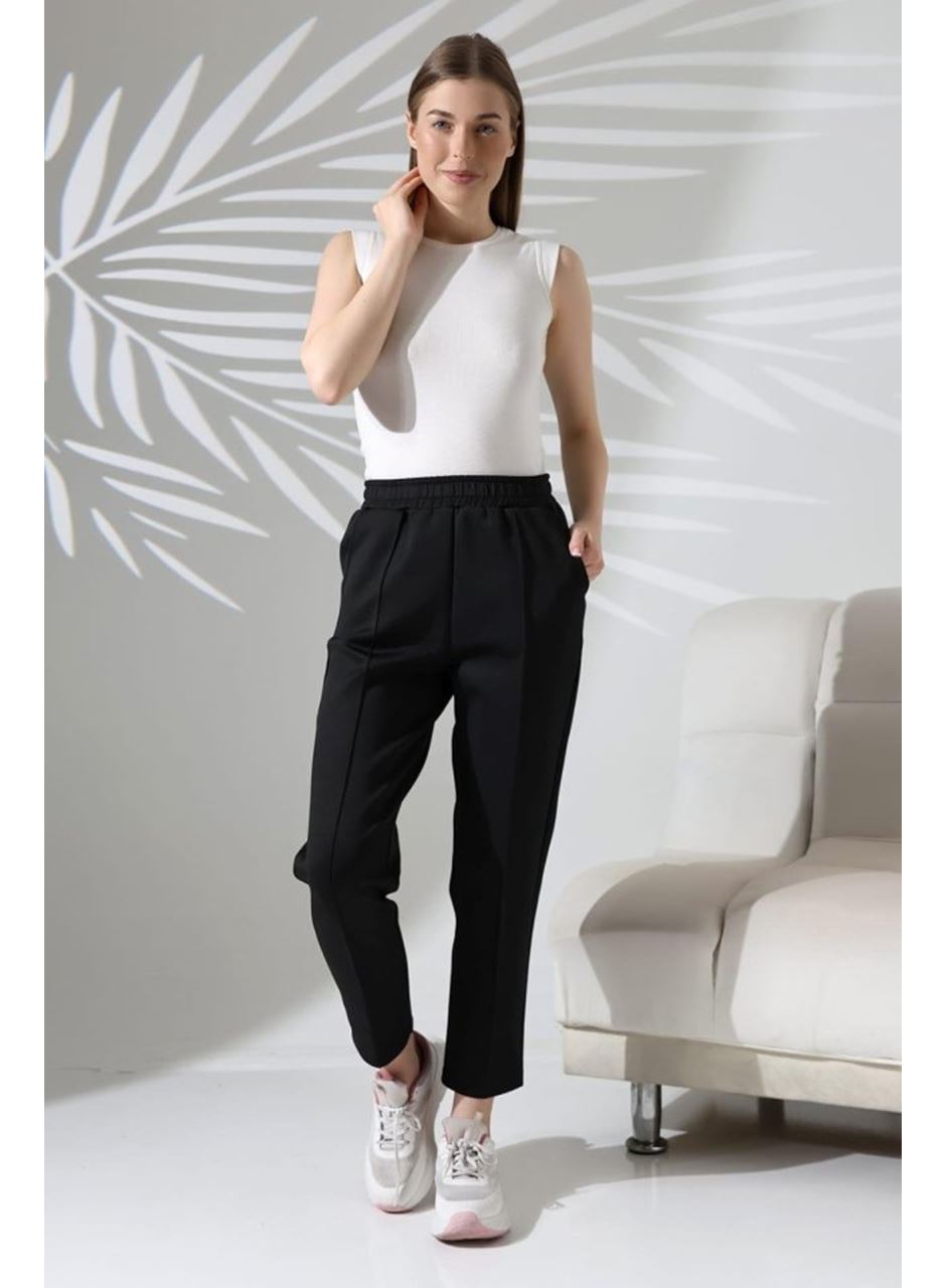 Kadın Uzun Kollu Dalıç Kumaş Cep Detay Beli Lastikli ütüsüz Pantolon