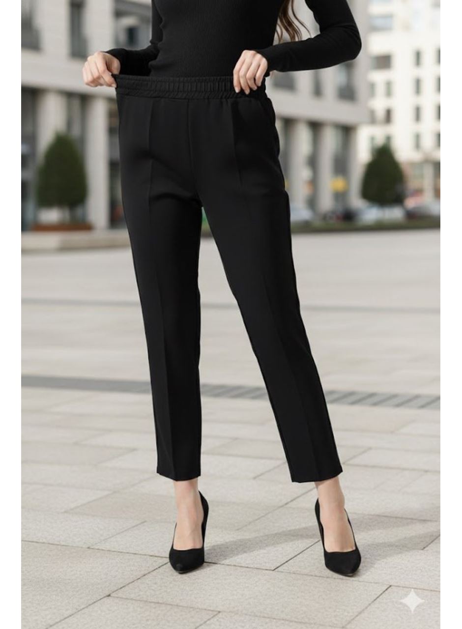 Kadın Uzun Kollu Dalıç Kumaş Cep Detay Beli Lastikli ütüsüz Pantolon