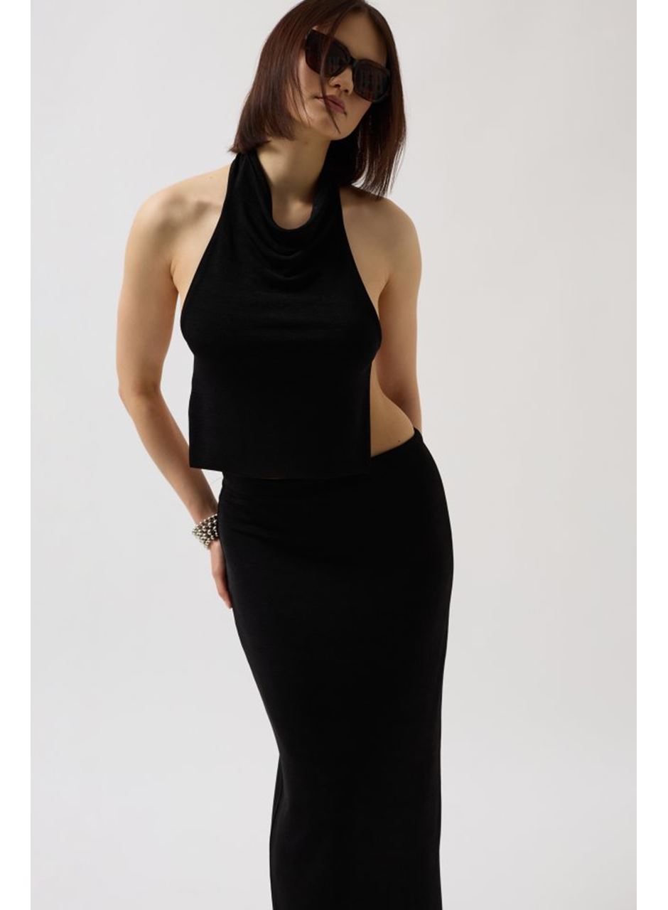 Parlak Kumaş Maxi Etek