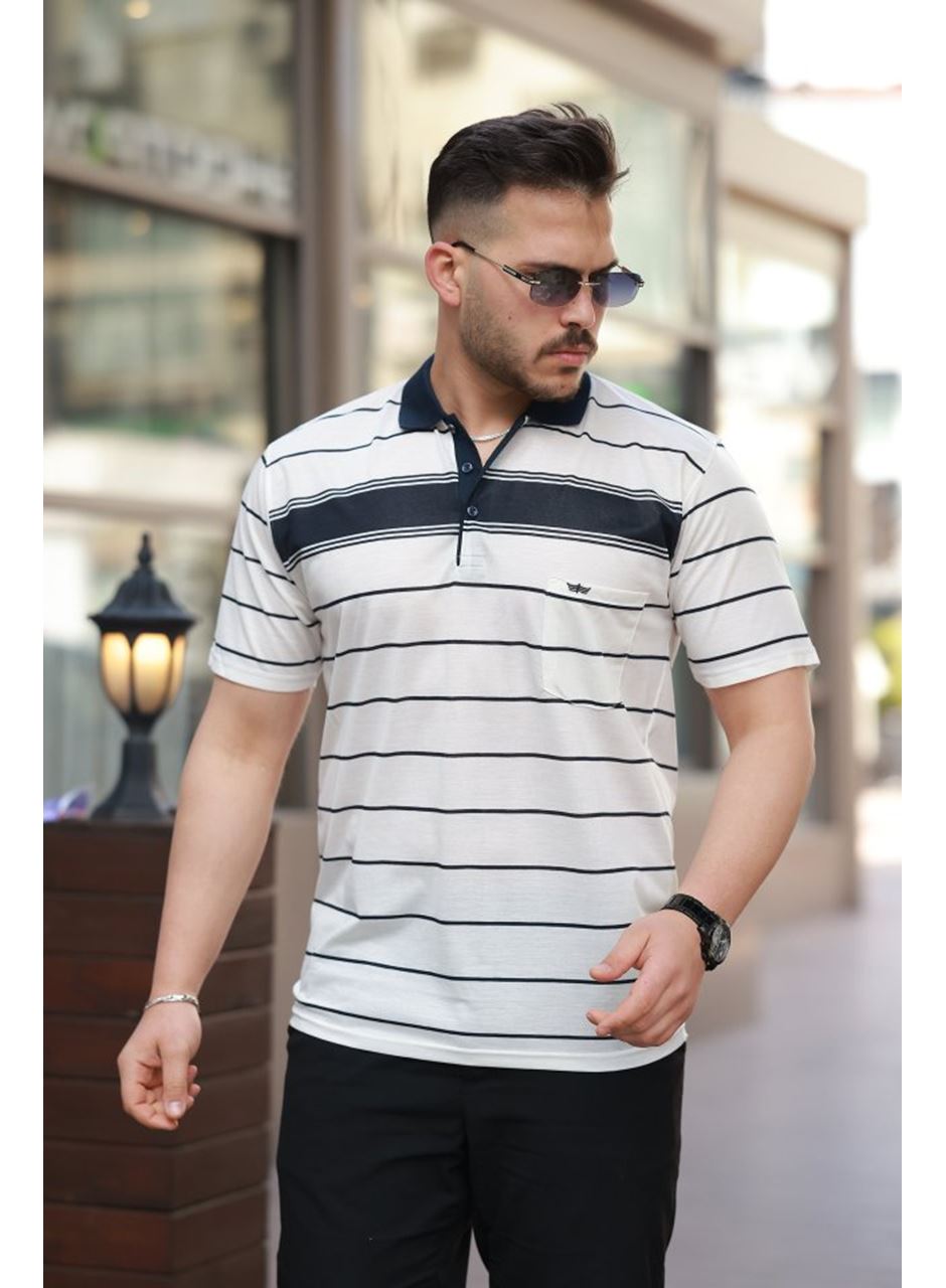 Erkek Yakalı çizgili Kısa Kollu T-shirt