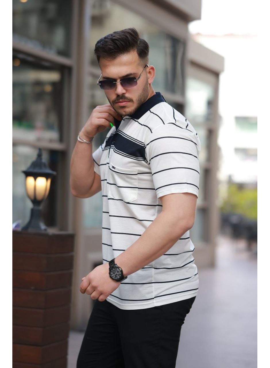 Erkek Yakalı çizgili Kısa Kollu T-shirt
