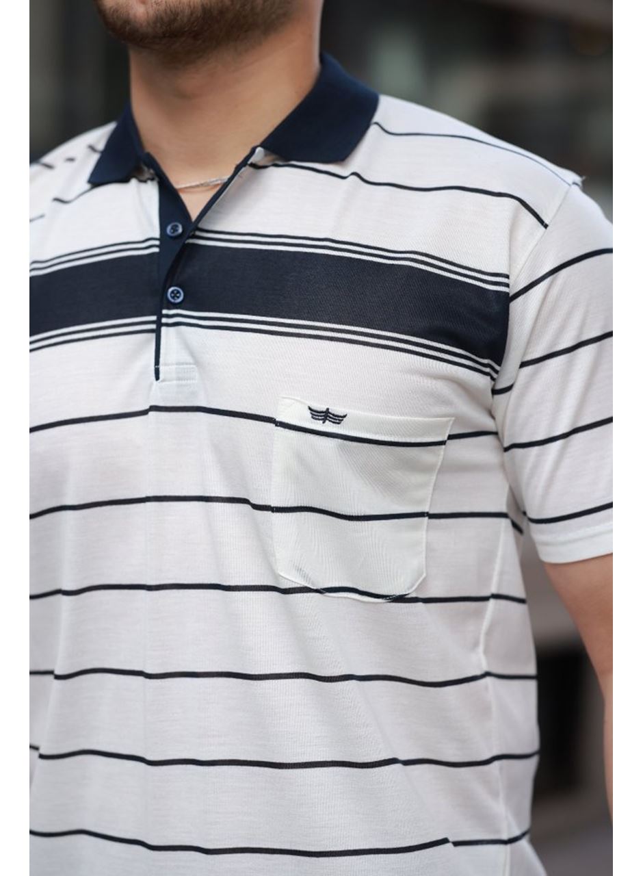 Erkek Yakalı çizgili Kısa Kollu T-shirt