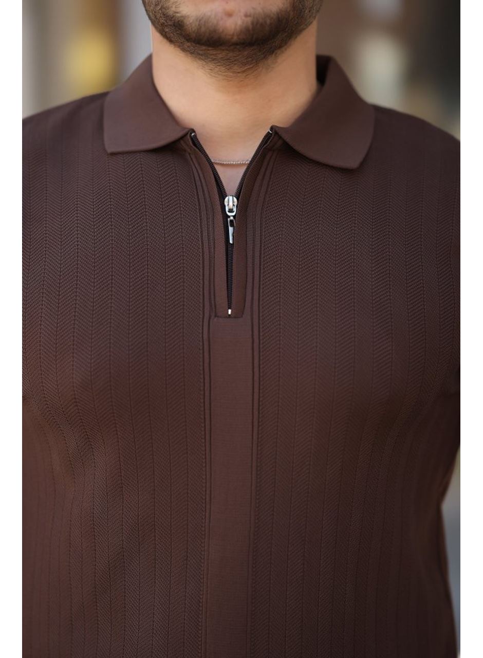 Erkek Yakası Fermuarlı Kısa Kollu T-shirt