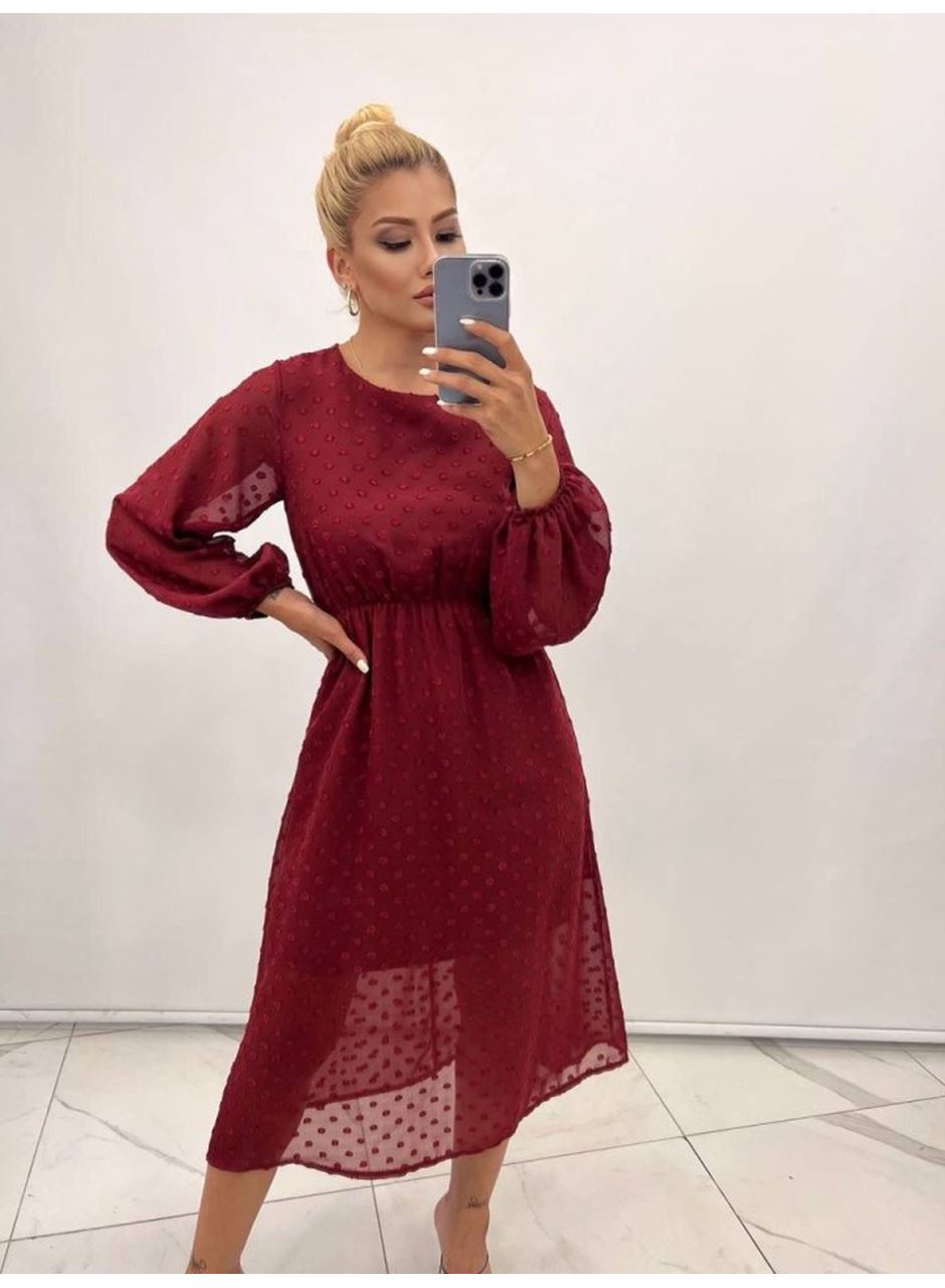 Kadın Uzun Kollu Astar Detay Fırsat ürün Ponpon şifon Elbise