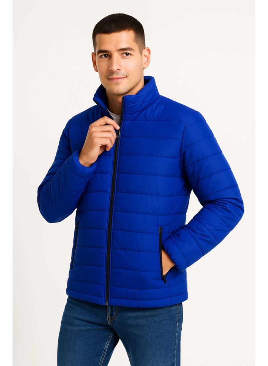 Erkek Bomber Mont Ceket – Su İtici Kumaş, Kapitone Astarlı, Fermuarlı, Kışlık - Saks Mavisi