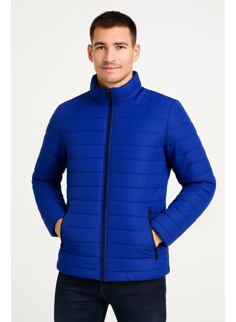 Erkek Bomber Mont Ceket – Su İtici Kumaş, Kapitone Astarlı, Fermuarlı, Kışlık - Saks Mavisi