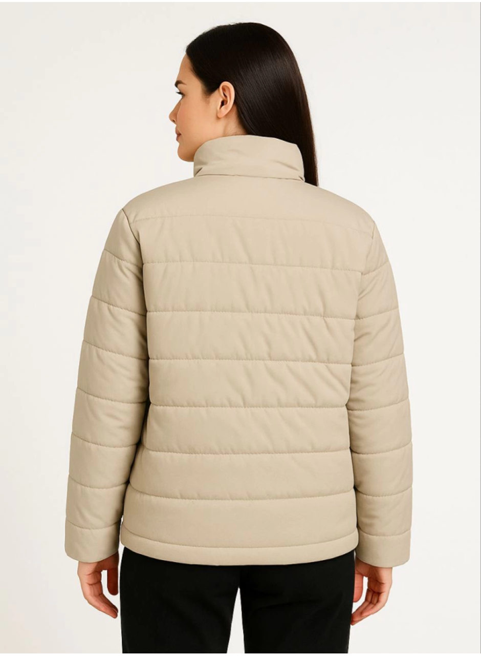 Bomber Mont Ceket – Su İtici Kumaş, Kapitone Astarlı, Fermuarlı, Kışlık - Bej