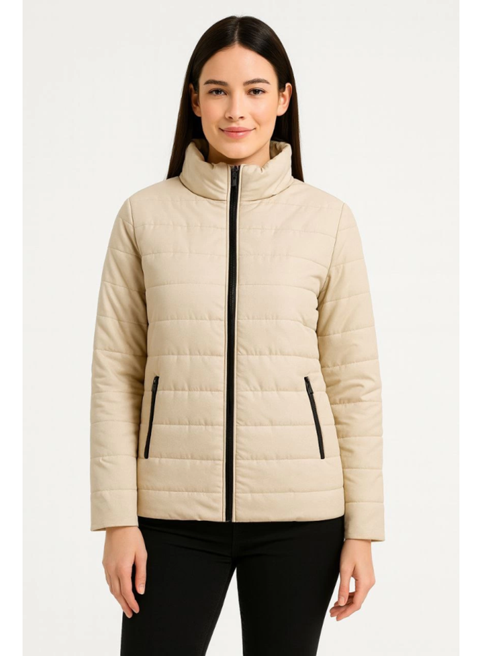 Bomber Mont Ceket – Su İtici Kumaş, Kapitone Astarlı, Fermuarlı, Kışlık - Bej