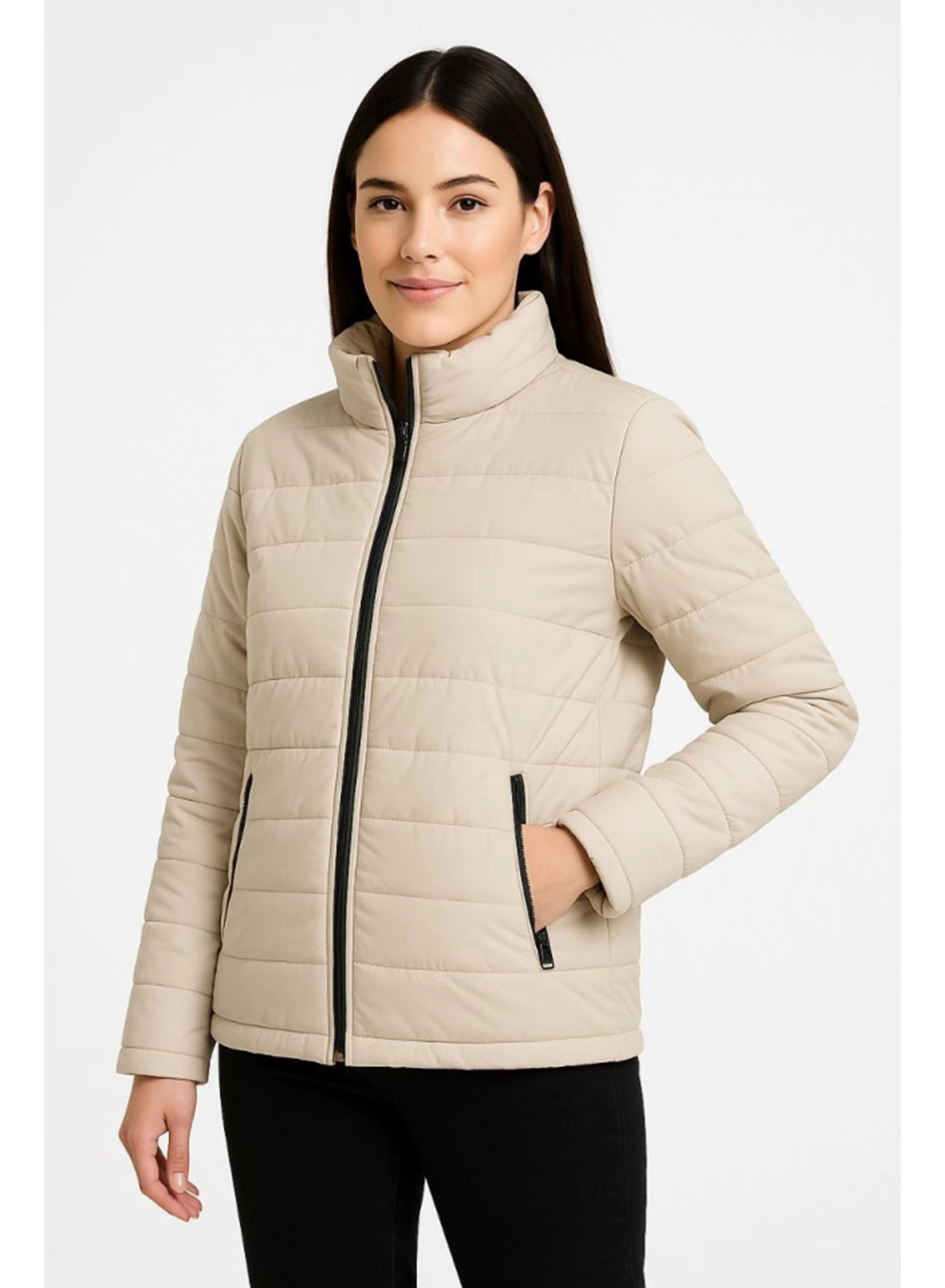 Bomber Mont Ceket – Su İtici Kumaş, Kapitone Astarlı, Fermuarlı, Kışlık - Bej