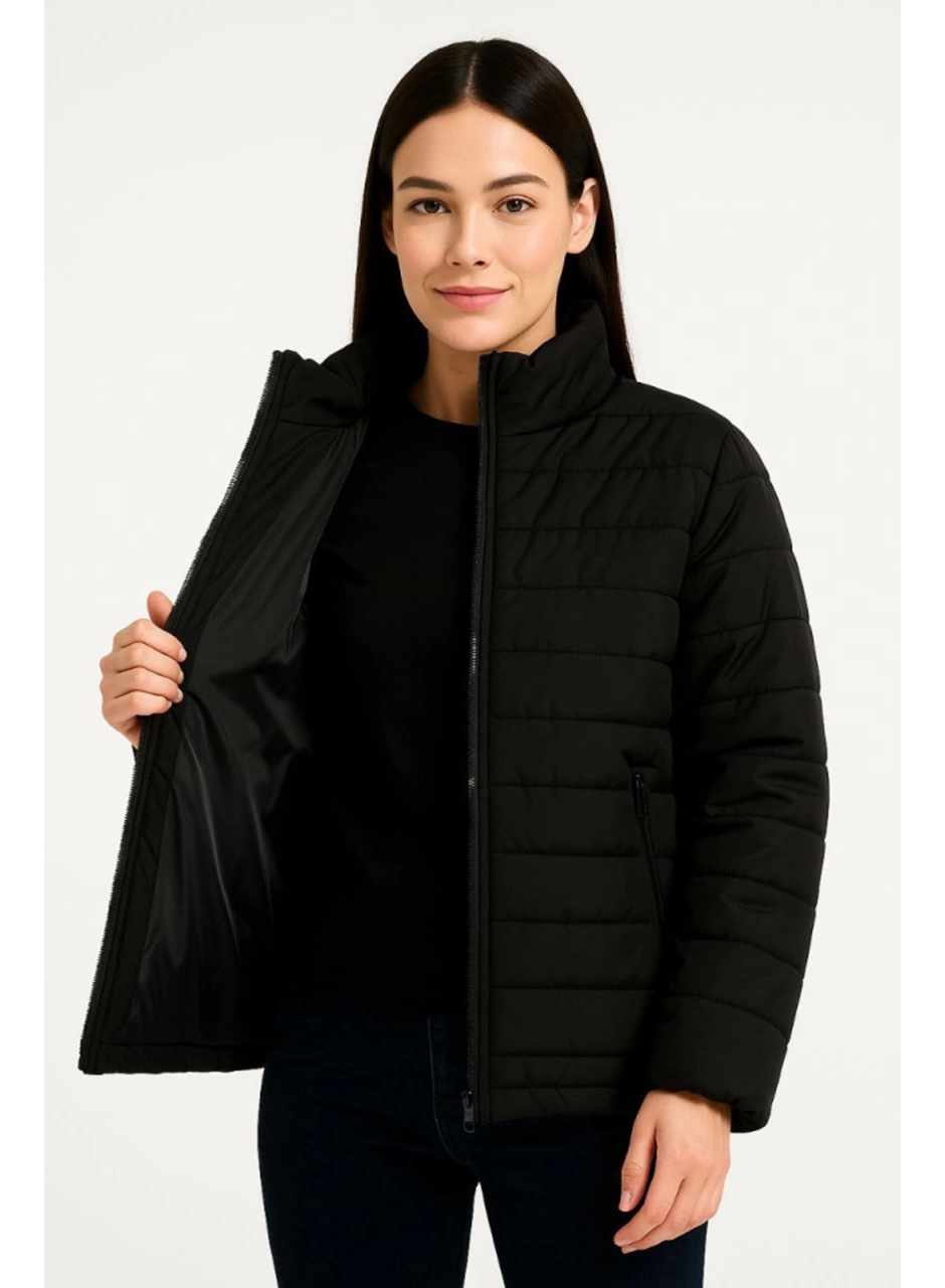 Bomber Mont Ceket – Su İtici Kumaş, Kapitone Astarlı, Fermuarlı, Kışlık - Siyah