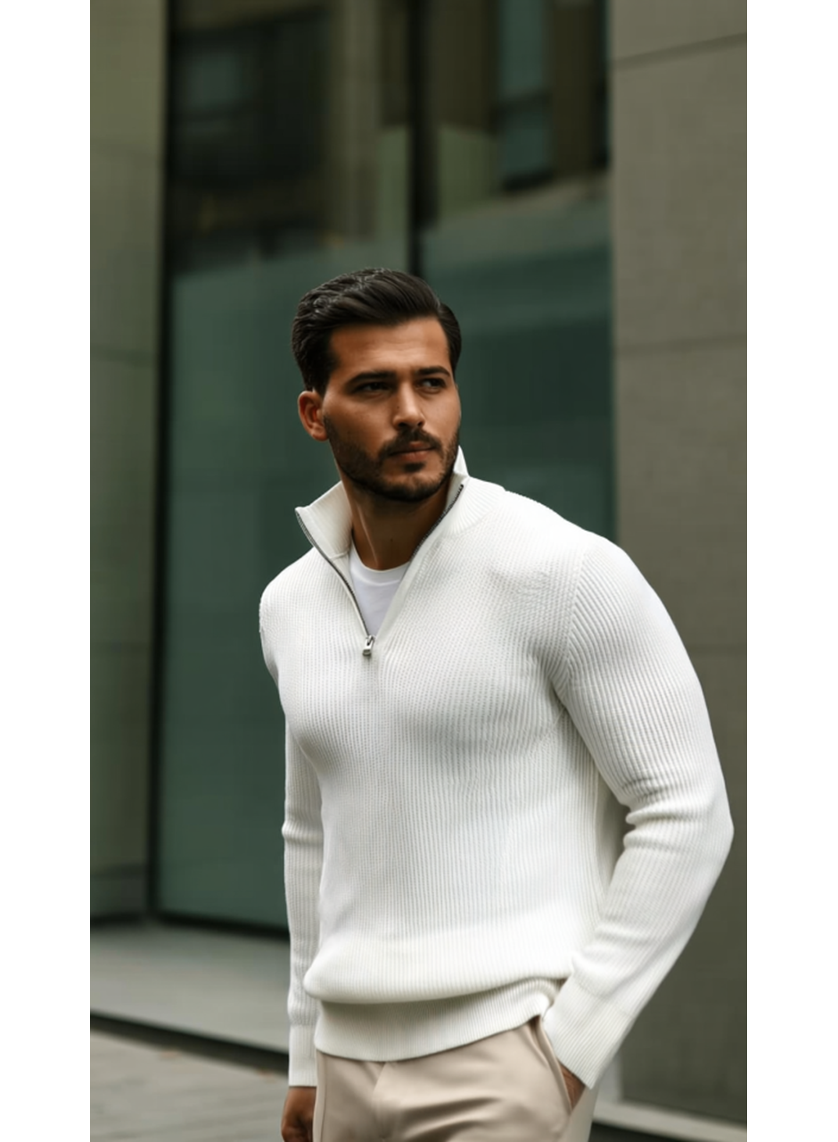 Erkek Balıkçı Zip Yaka Uzun Kollu Triko