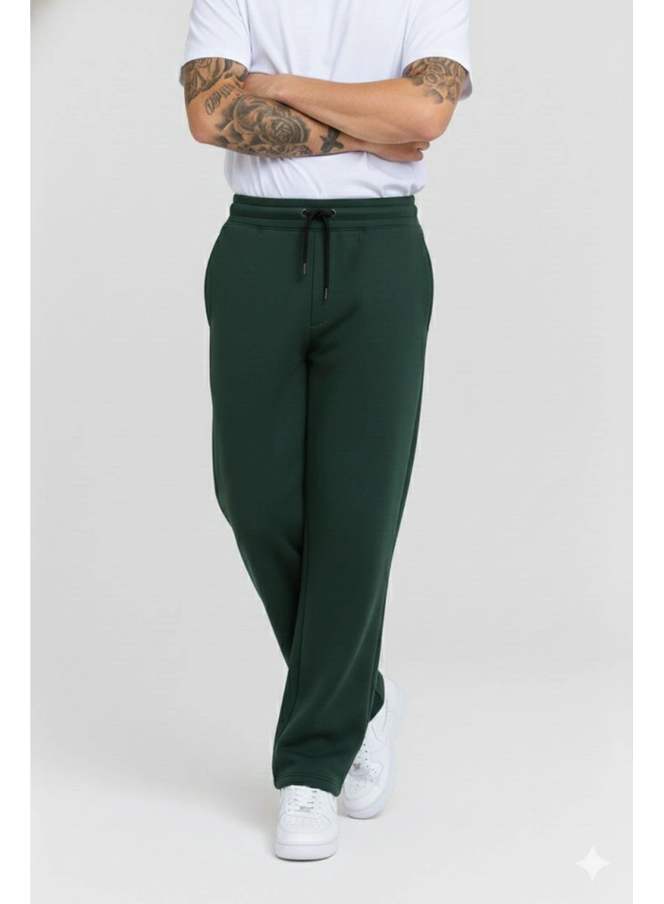 Erkek Üç Iplik Kışlık Pamuklu Ovarsize Bağcıklı Düz Paça Cepli Eşofman Altı Spor Rahat Model - Haki