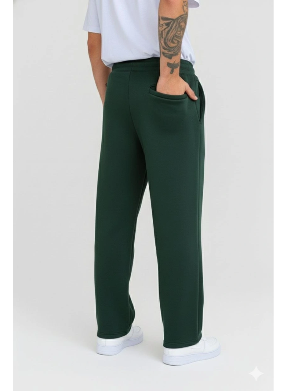 Erkek Üç Iplik Kışlık Pamuklu Ovarsize Bağcıklı Düz Paça Cepli Eşofman Altı Spor Rahat Model - Haki