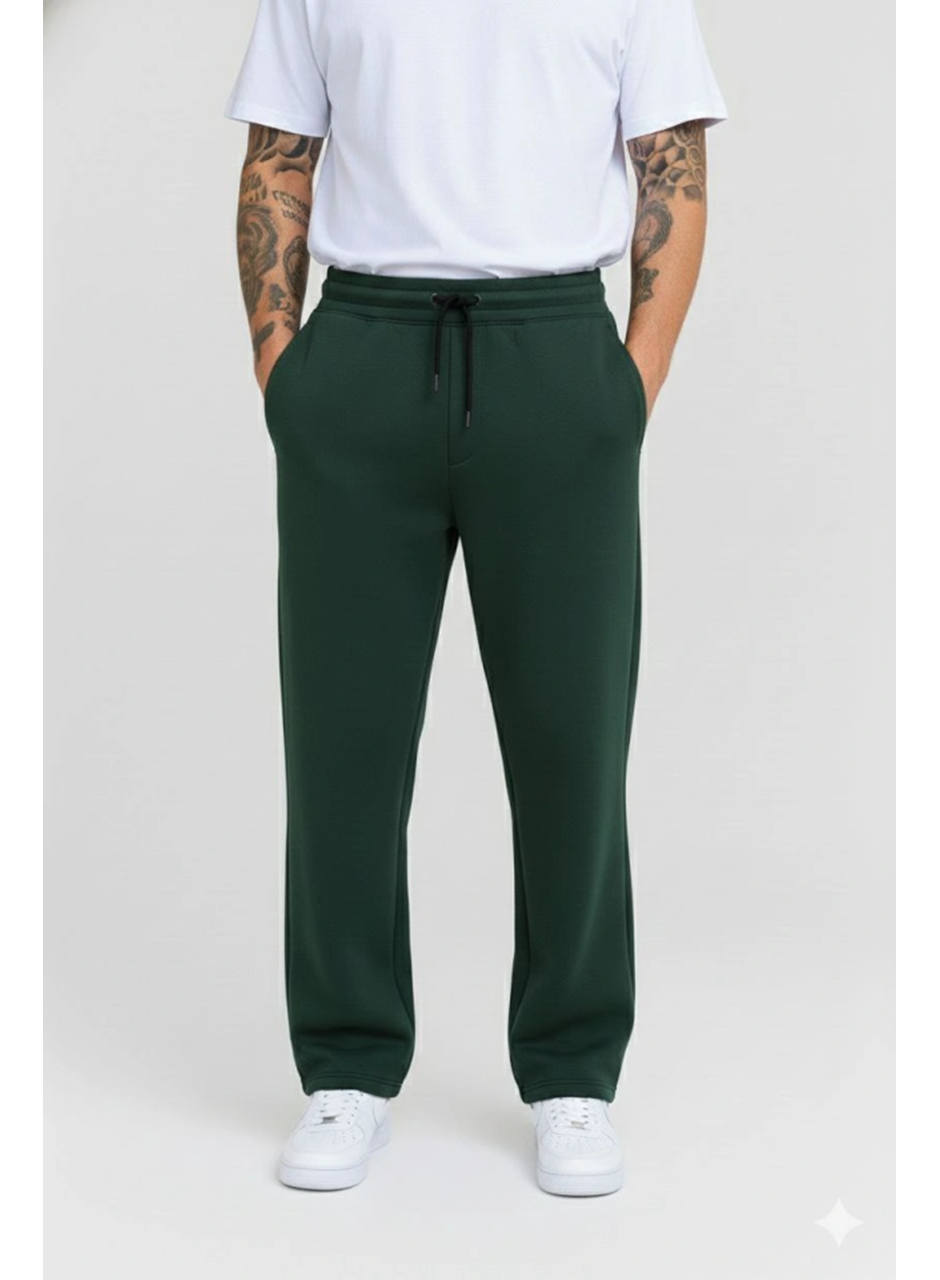 Erkek Üç Iplik Kışlık Pamuklu Ovarsize Bağcıklı Düz Paça Cepli Eşofman Altı Spor Rahat Model - Haki