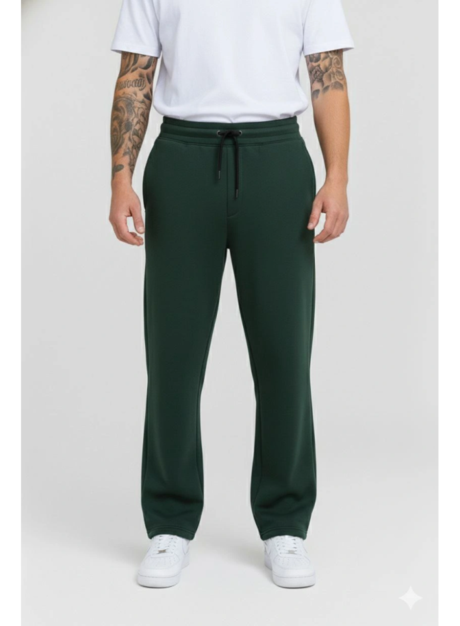 Erkek Üç Iplik Kışlık Pamuklu Ovarsize Bağcıklı Düz Paça Cepli Eşofman Altı Spor Rahat Model - Haki