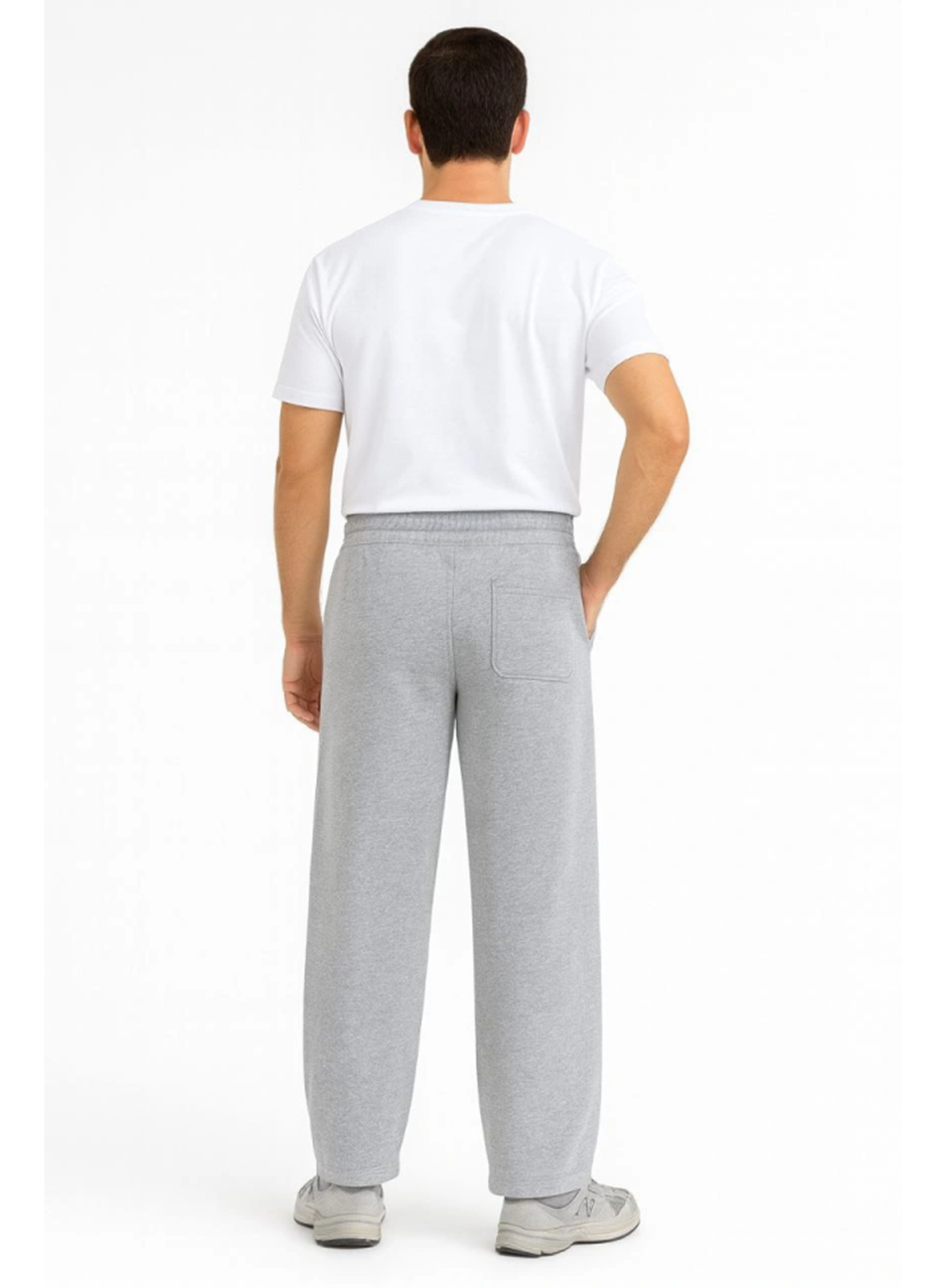 Erkek Üç Iplik Kışlık Pamuklu Ovarsize Bağcıklı Düz Paça Cepli Eşofman Altı Spor Rahat Model - Gri
