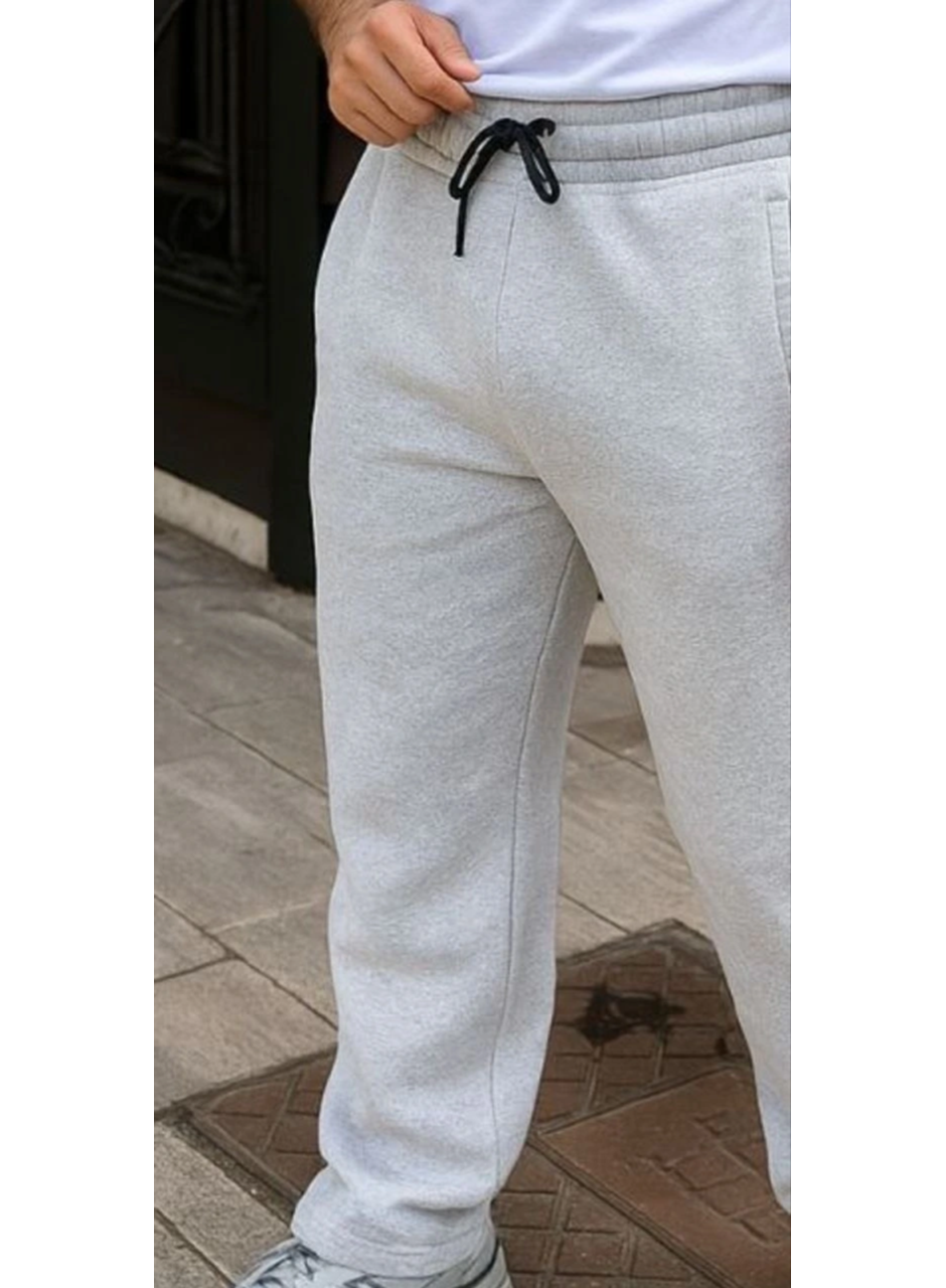 Erkek Üç Iplik Kışlık Pamuklu Ovarsize Bağcıklı Düz Paça Cepli Eşofman Altı Spor Rahat Model - Gri