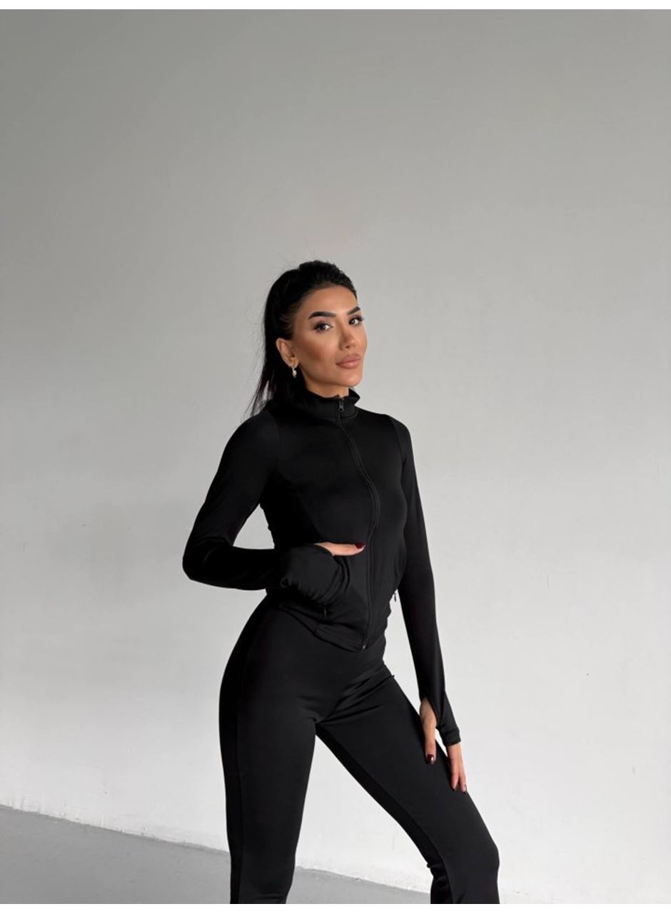 Kadın Balıkçı Yaka Cep Detaylı Ceket Ve Ispanyol Paça Spor Ikili Takım