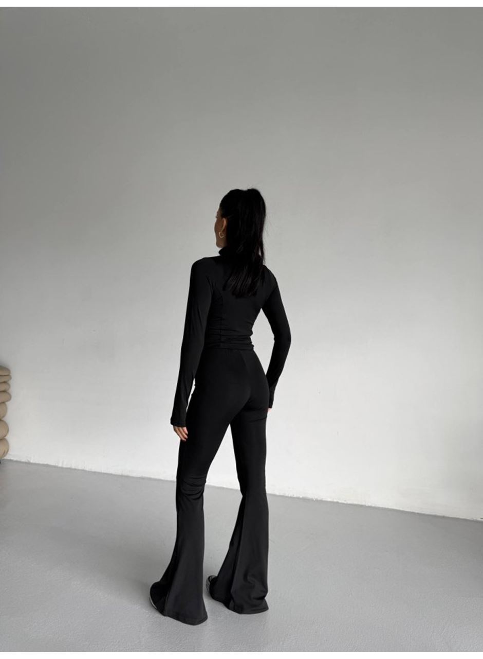 Kadın Balıkçı Yaka Cep Detaylı Ceket Ve Ispanyol Paça Spor Ikili Takım