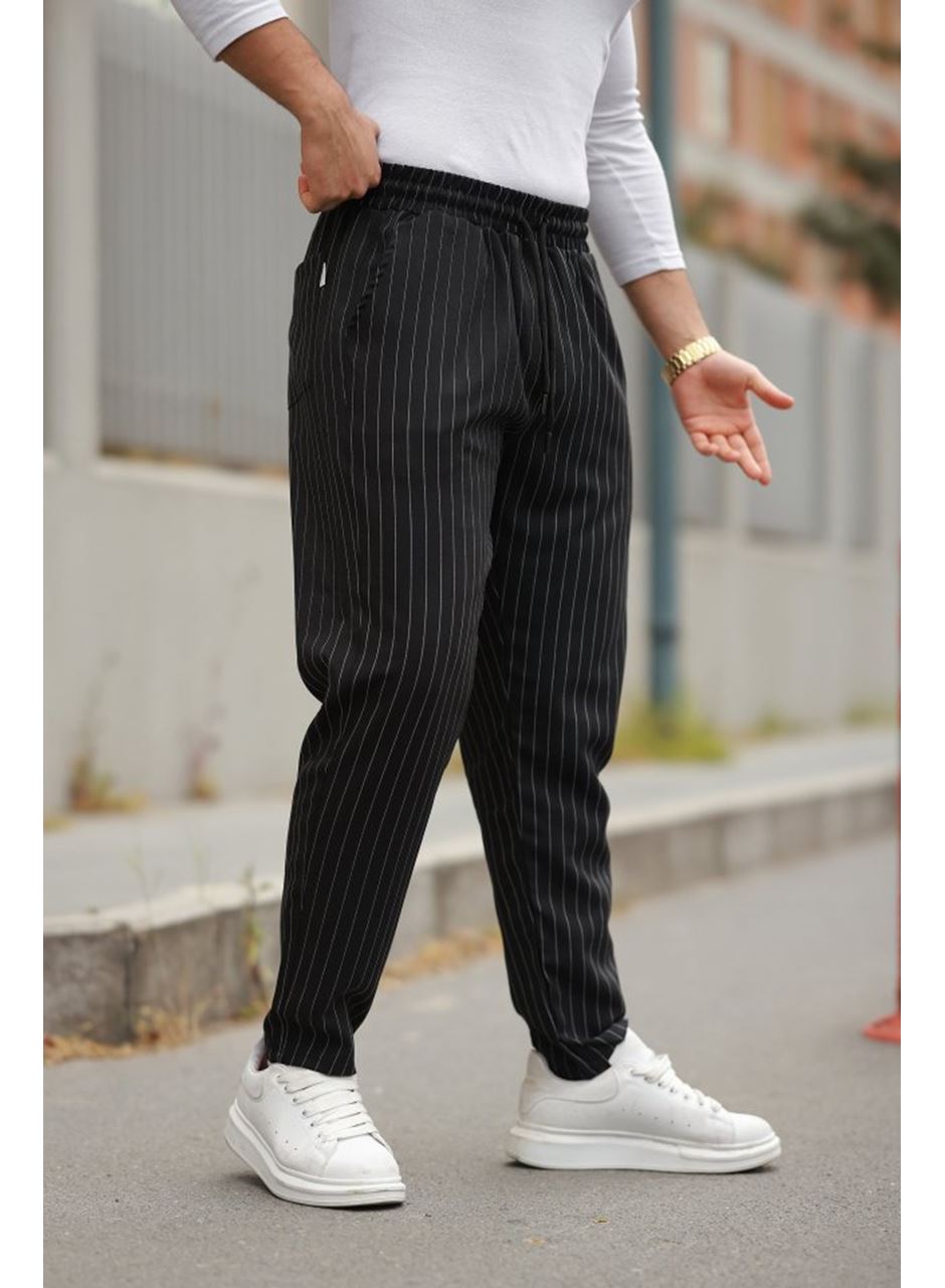 Erkek Beli Bağcıklı çizgili Pantolon