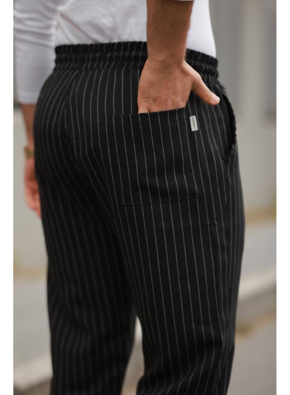 Erkek Beli Bağcıklı çizgili Pantolon