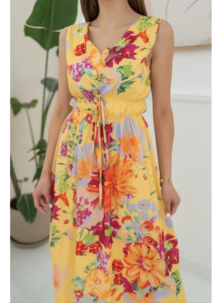 Sarı Çiçek Desenli Yazlık Elbise