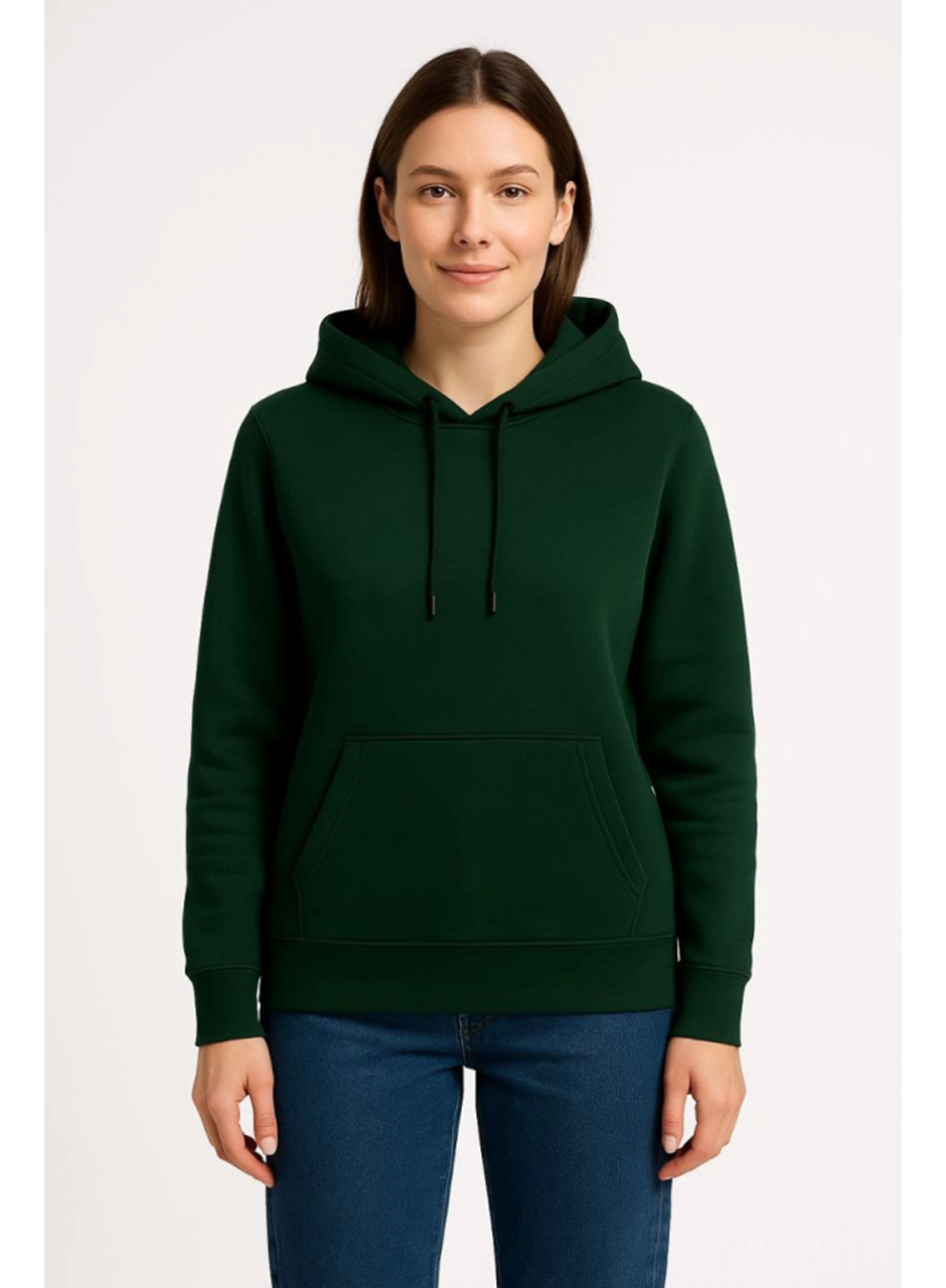 Üç İplik Kapüşonlu Kanguru Çepli SweatShirt Hoodie - Haki