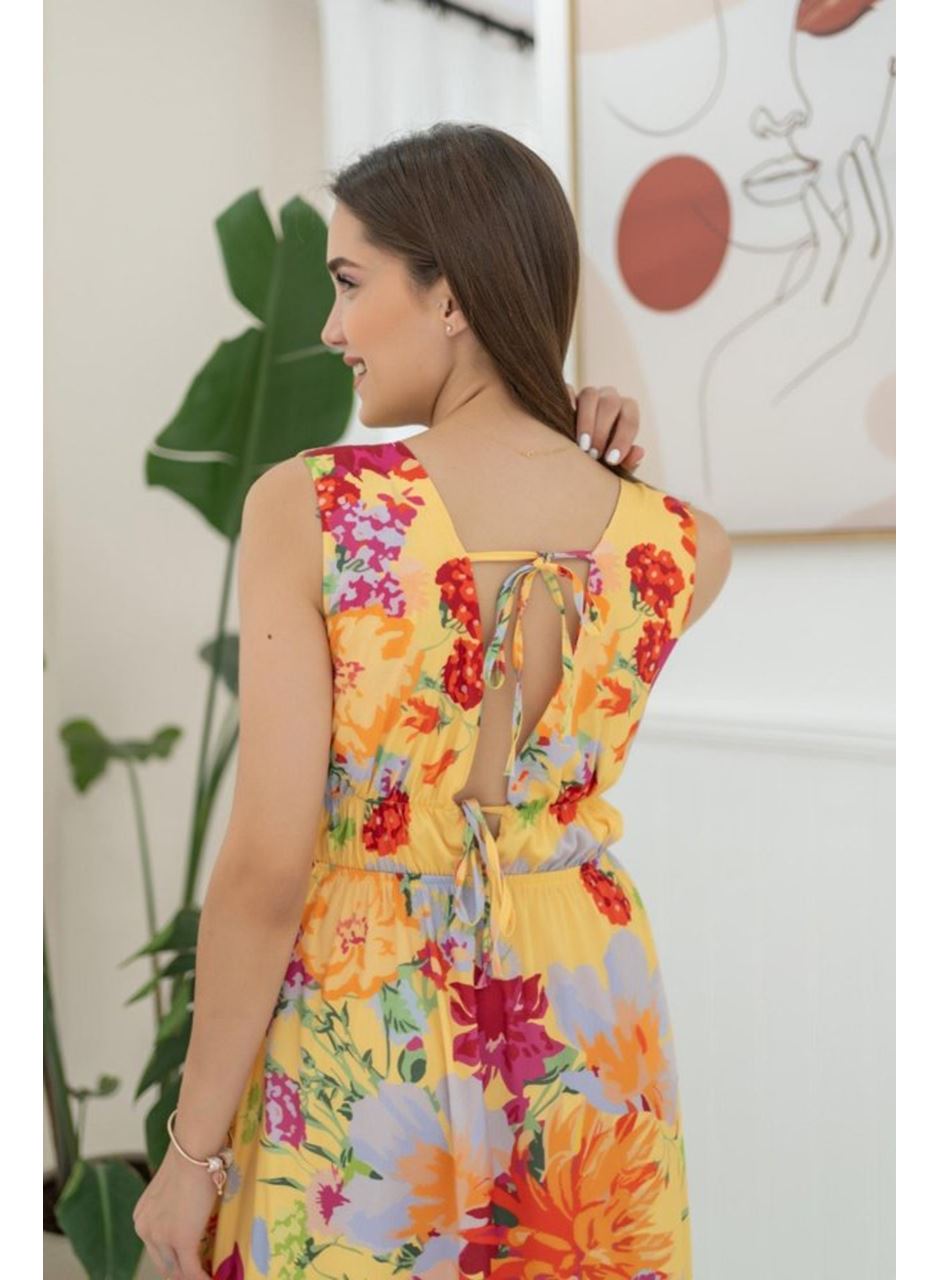 Sarı Çiçek Desenli Yazlık Elbise