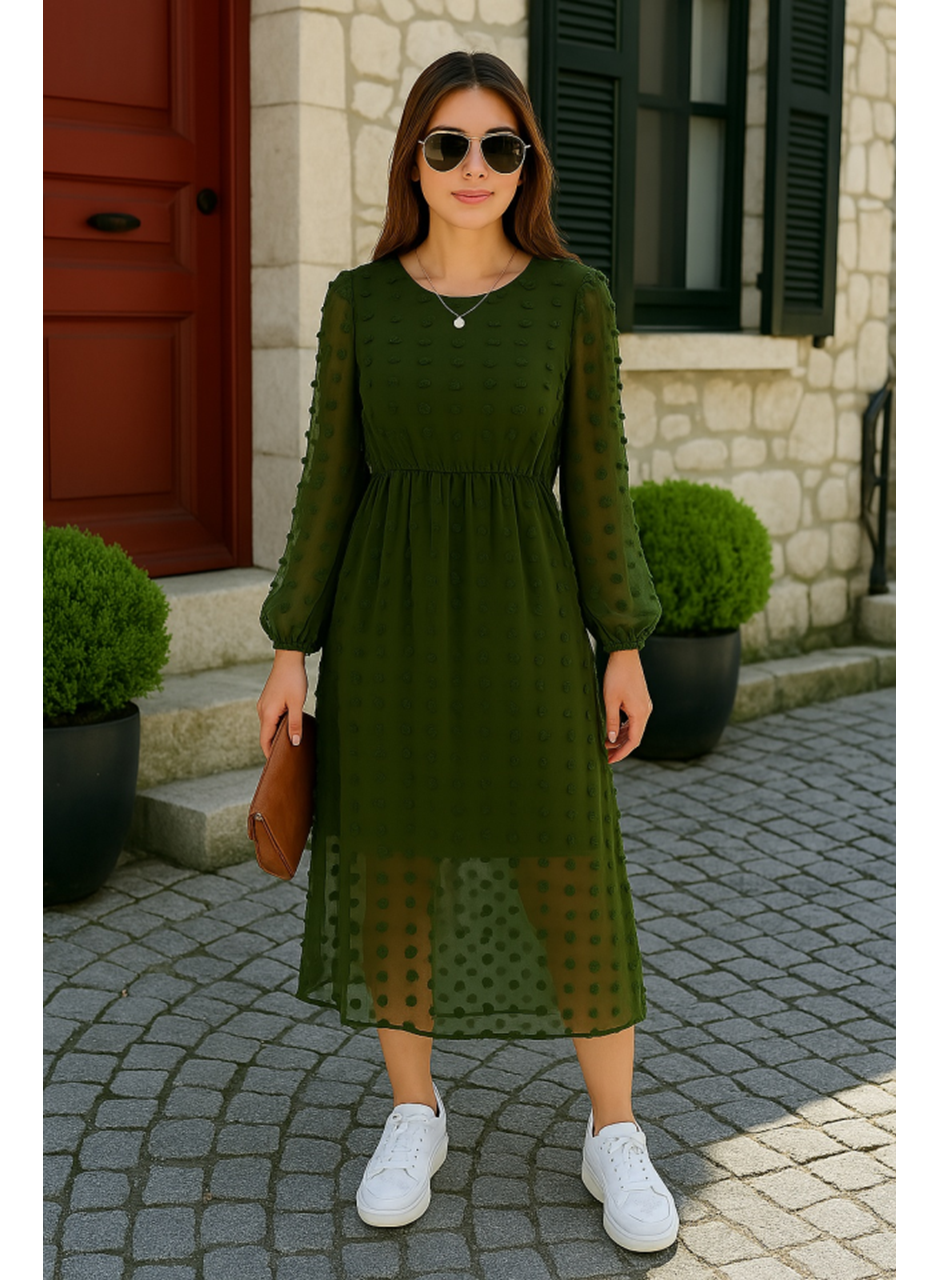 Kadın Uzun Kollu Astar Detay Fırsat ürün Ponpon şifon Elbise