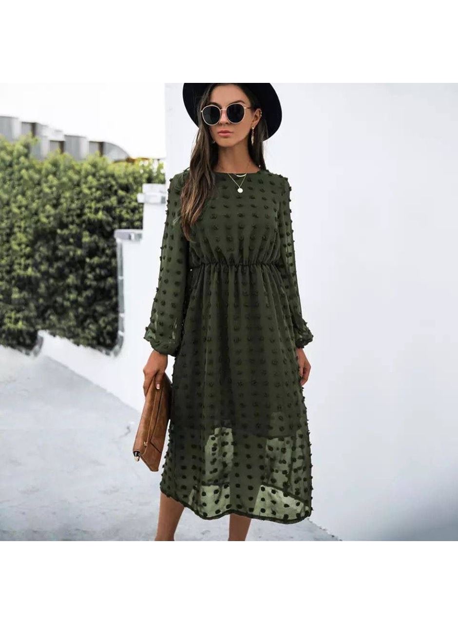 Kadın Uzun Kollu Astar Detay Fırsat ürün Ponpon şifon Elbise