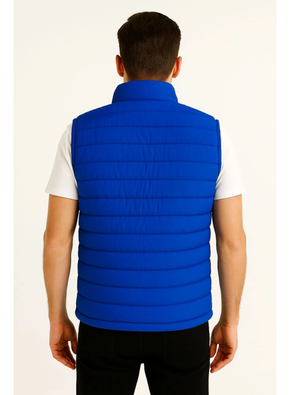 Erkek Şişme Fermuarlı Yelek Su Itici Kapitone Astarlı Kumaş Cepli Hafif Kışlık Spor Rahat Kalıp - Saks Mavisi