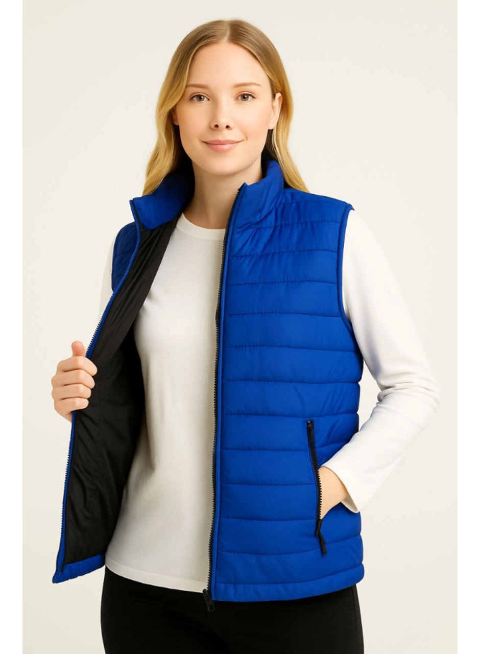 Şişme Fermuarlı Yelek Su Itici Kapitone Astarlı Kumaş Cepli Hafif Kışlık Spor Rahat Kalıp - Saks Mavisi