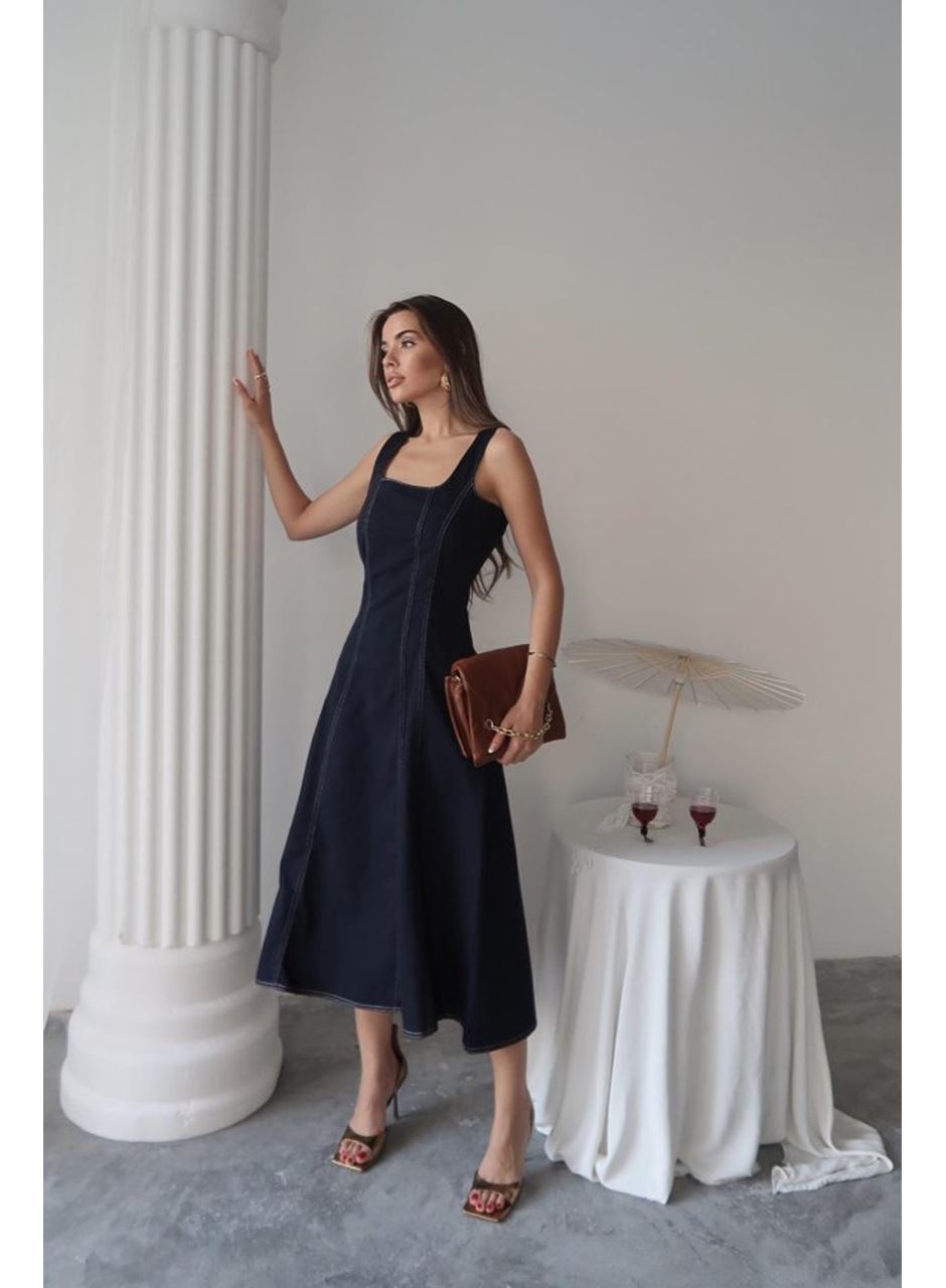Lacivert Çift Dikişli Gabardin Elbise