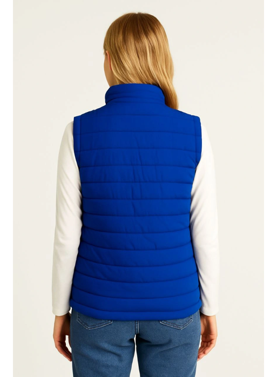 Şişme Fermuarlı Yelek Su Itici Kapitone Astarlı Kumaş Cepli Hafif Kışlık Spor Rahat Kalıp - Saks Mavisi