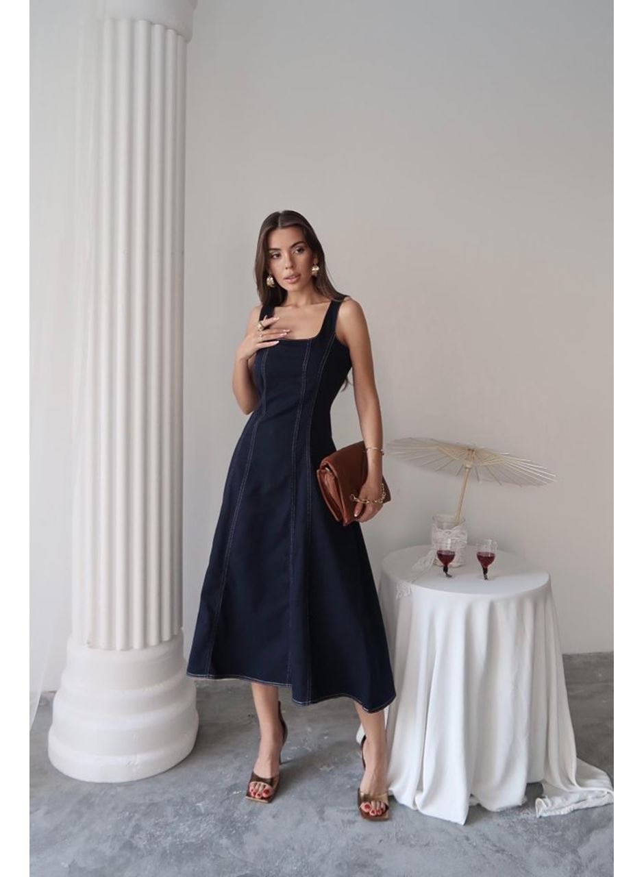 Lacivert Çift Dikişli Gabardin Elbise
