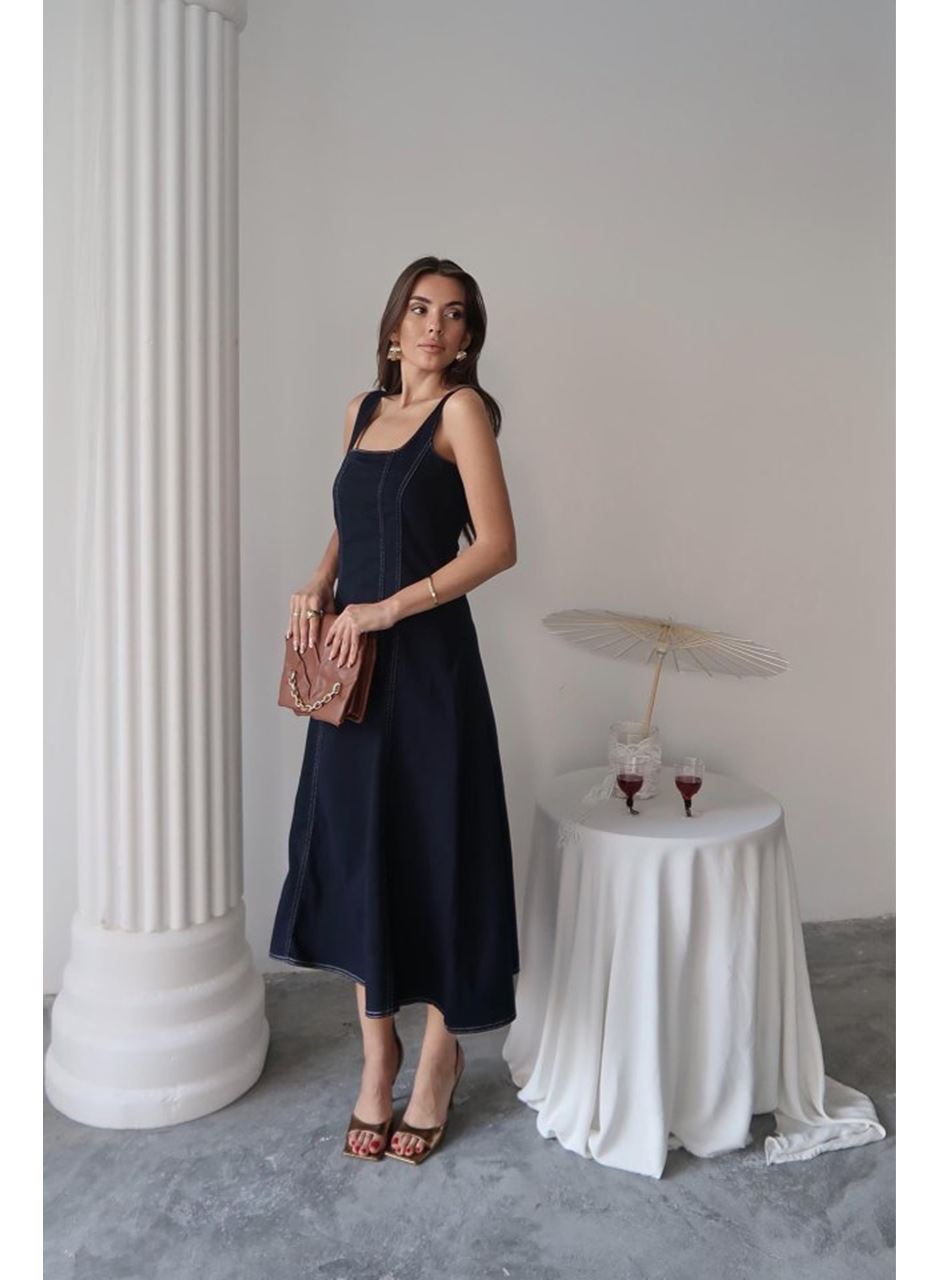 Lacivert Çift Dikişli Gabardin Elbise