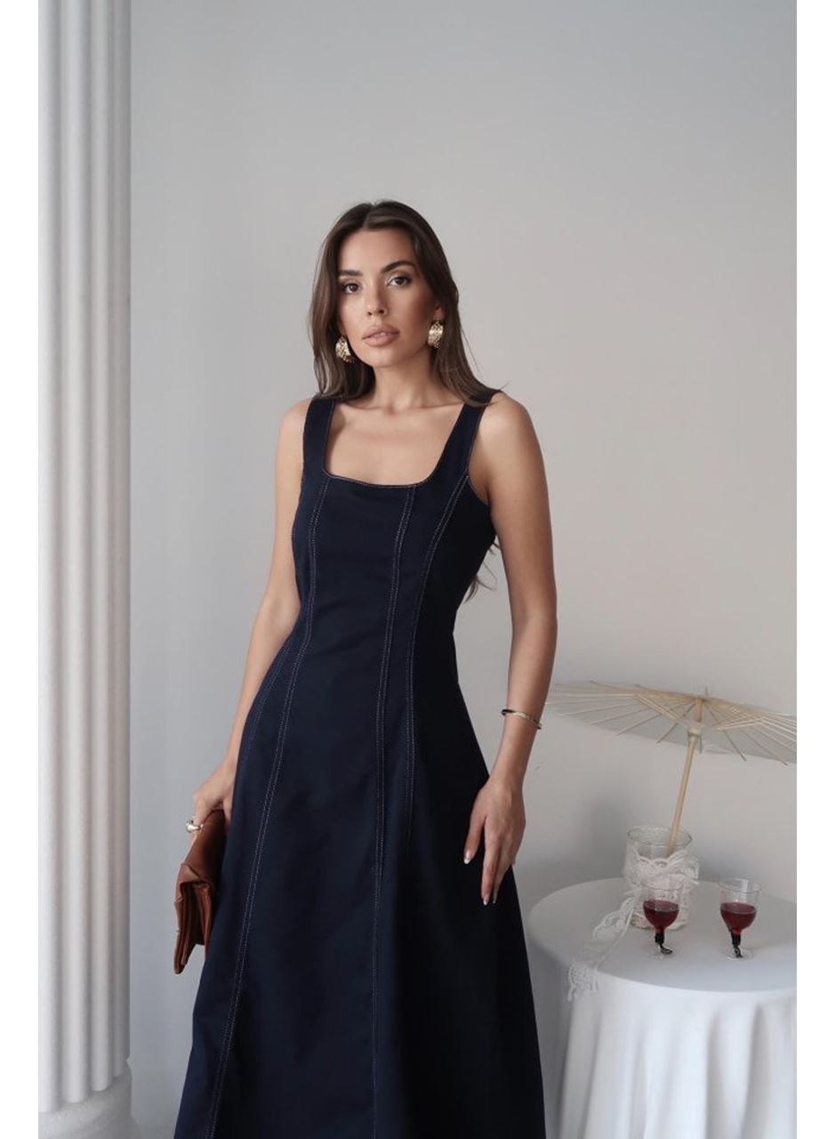 Lacivert Çift Dikişli Gabardin Elbise