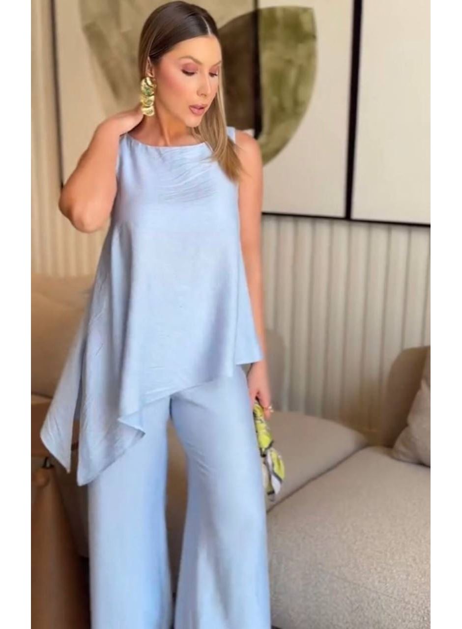 Asimetrik Bluz - Pantolon İkili Takım