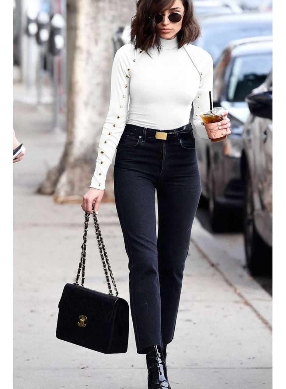 Kadın Bisiklet Yaka Kolları çıtçıtlı Kaşkorse Kumaş Bluz