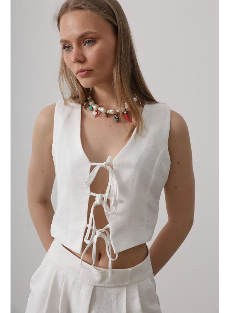 Bağlamalı Yelek - Beyaz