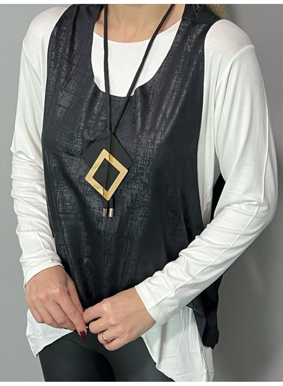 Kadın Siyah Deri Yelekli Kolye Dahil üçlü Takım