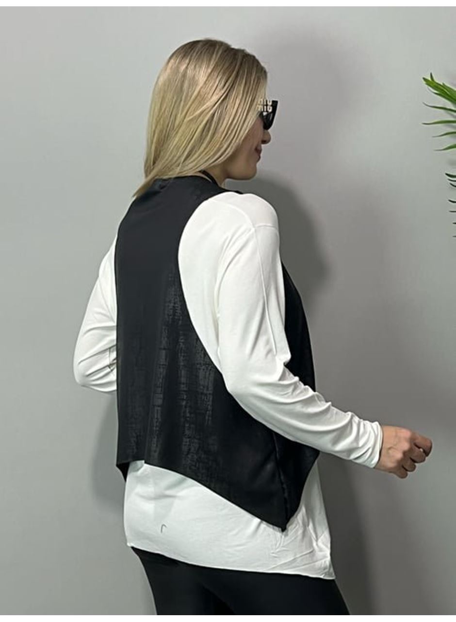 Kadın Siyah Deri Yelekli Kolye Dahil üçlü Takım