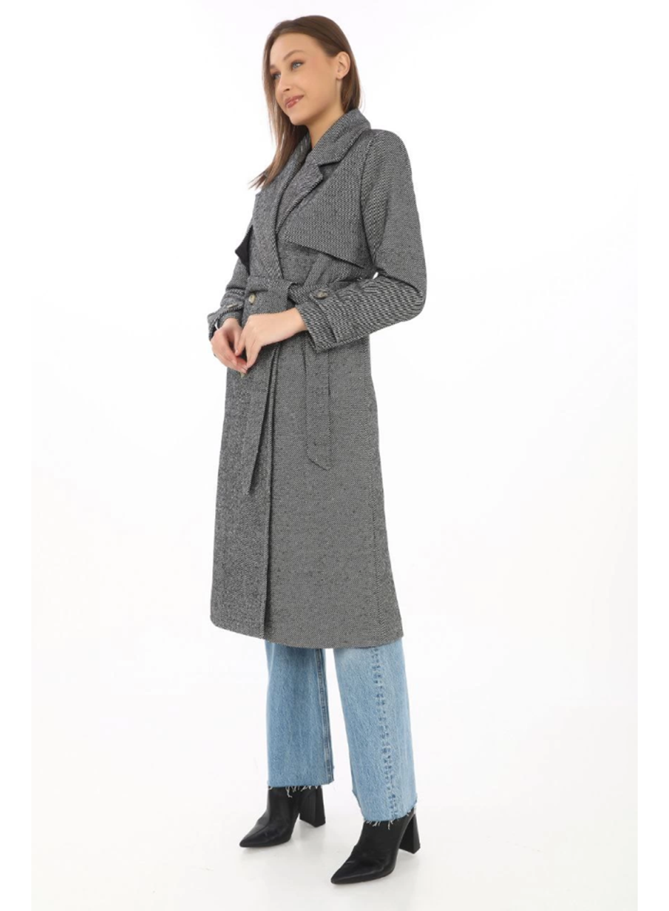 Balık Sırtı Kaşmir Uzun Kaşe Kaban - Füme