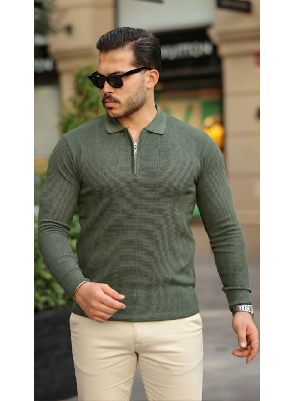 Erkek Pirinç Desenli Uzun Kollu Yakalı Triko