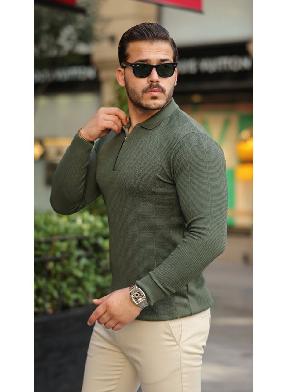 Erkek Pirinç Desenli Uzun Kollu Yakalı Triko