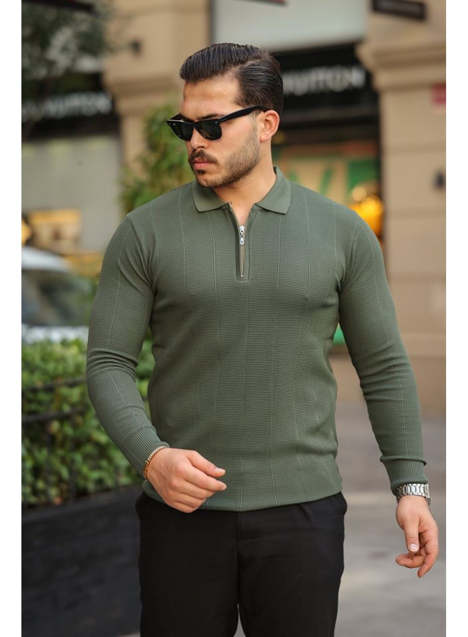 Erkek Pirinç Desenli Uzun Kollu Yakalı Triko