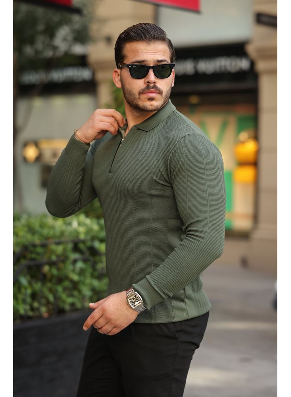 Erkek Pirinç Desenli Uzun Kollu Yakalı Triko