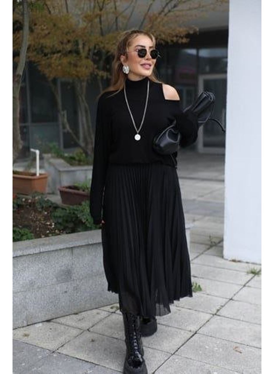 Kadın Triko Plise Ve Tül Detay Iki Parça Elbise