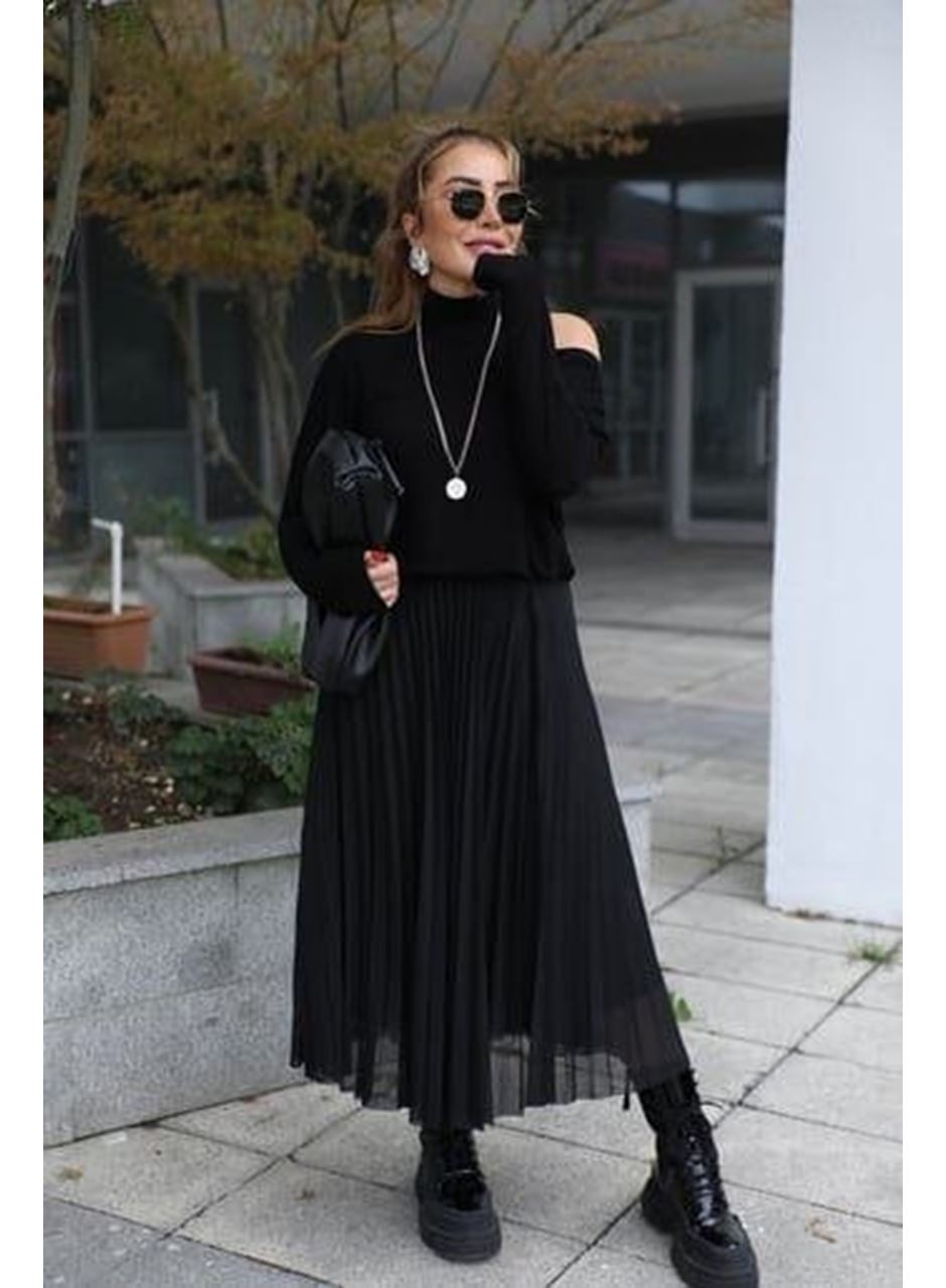 Kadın Triko Plise Ve Tül Detay Iki Parça Elbise