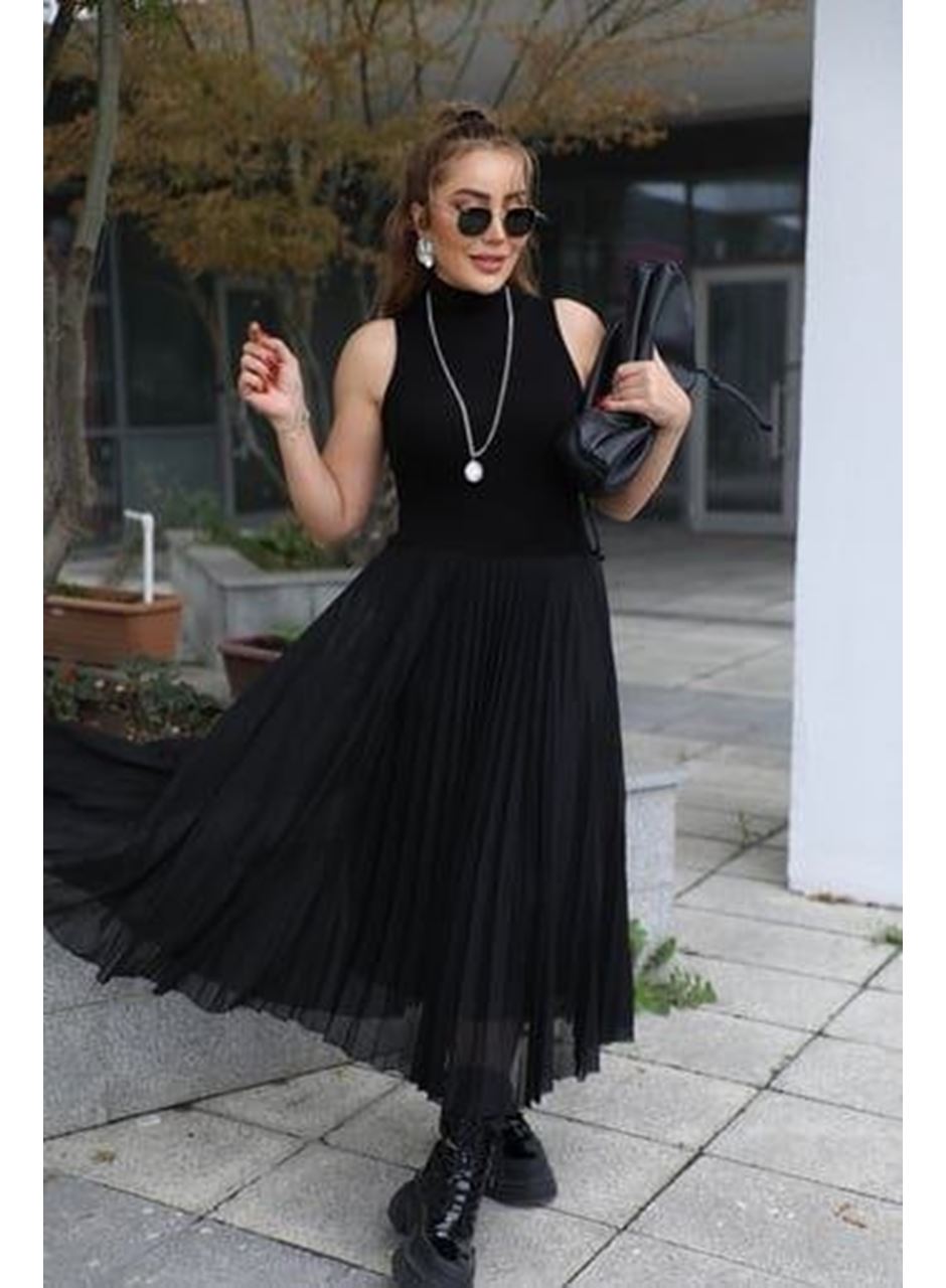 Kadın Triko Plise Ve Tül Detay Iki Parça Elbise